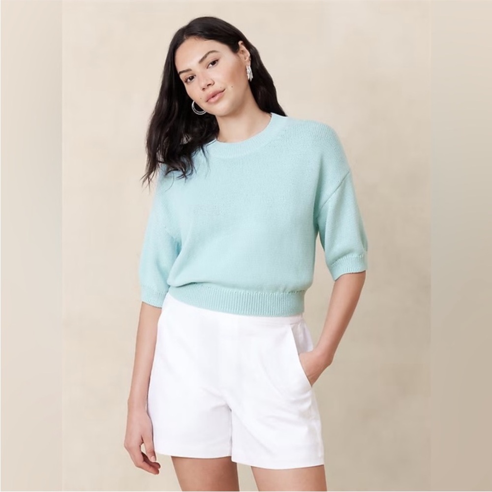 NWT Banana Republic Light Aqua Crewneck Short-Sleeve Sweater